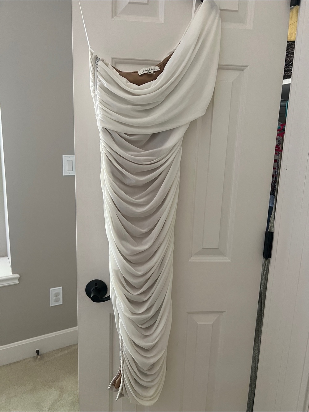 Draped White One-Shoulder Evening Dress